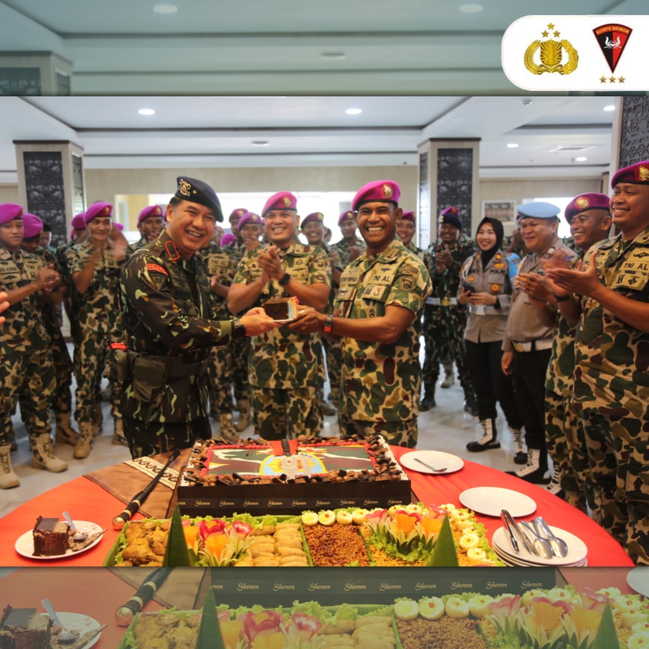 Prajurit Brigif 4 Marinir/BS Datangi Polda Lampung berikan Kejutan HUT Brimob Ke-79