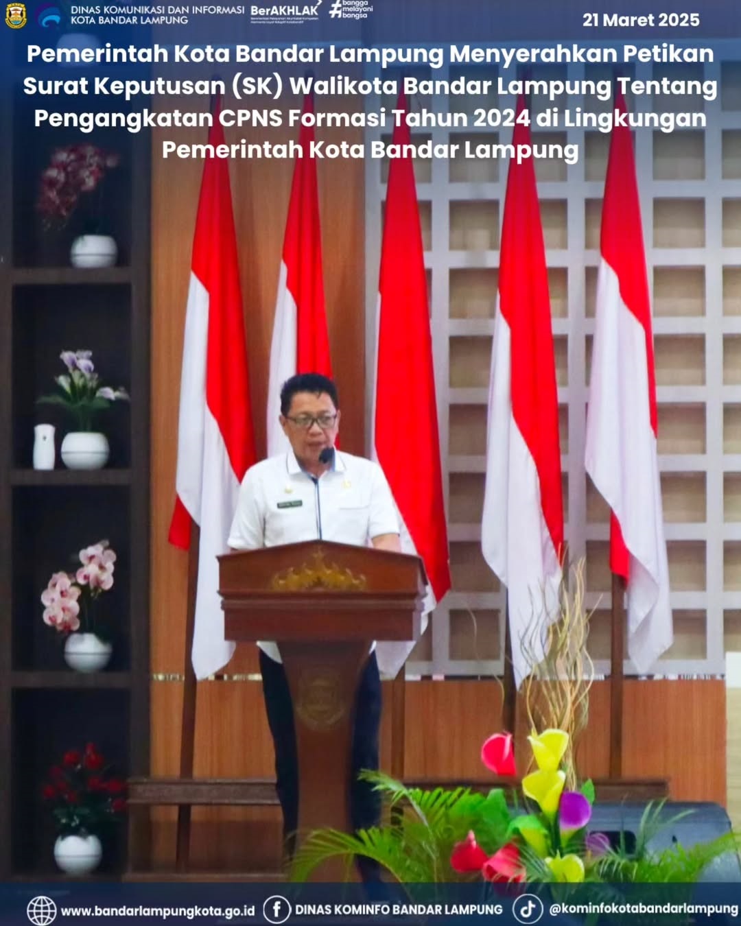 Pemerintah Kota Bandar Lampung Menyerahkan Petikan Surat Keputusan (SK) Walikota Bandar Lampung Tentang Pengangkatan CPNS Formasi Tahun 2024 di Lingkungan Pemerintah Kota Bandar Lampung