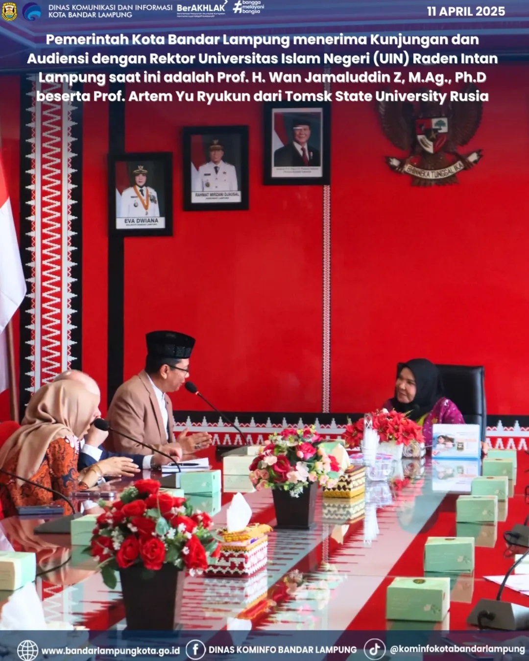 Pemerintah Kota Bandar Lampung Menerima Kunjungan dan Audiensi dengan Rektor Universitas Islam Negeri (UIN) Raden Intan Lampung Prof. H. Wan Jamaluddin Z, M.Ag., Ph.D beserta Prof. Artem Yu Ryukun dari Tomsk State University Rusia