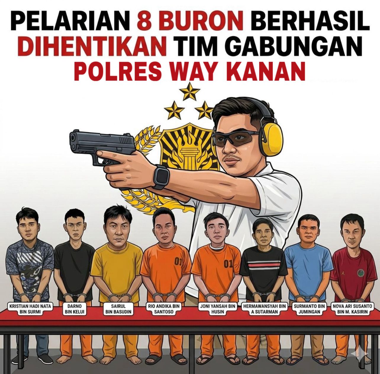 Pelarian 8 Buron Berhasil Dihentikan Tim Gabungan Polres Way Kanan