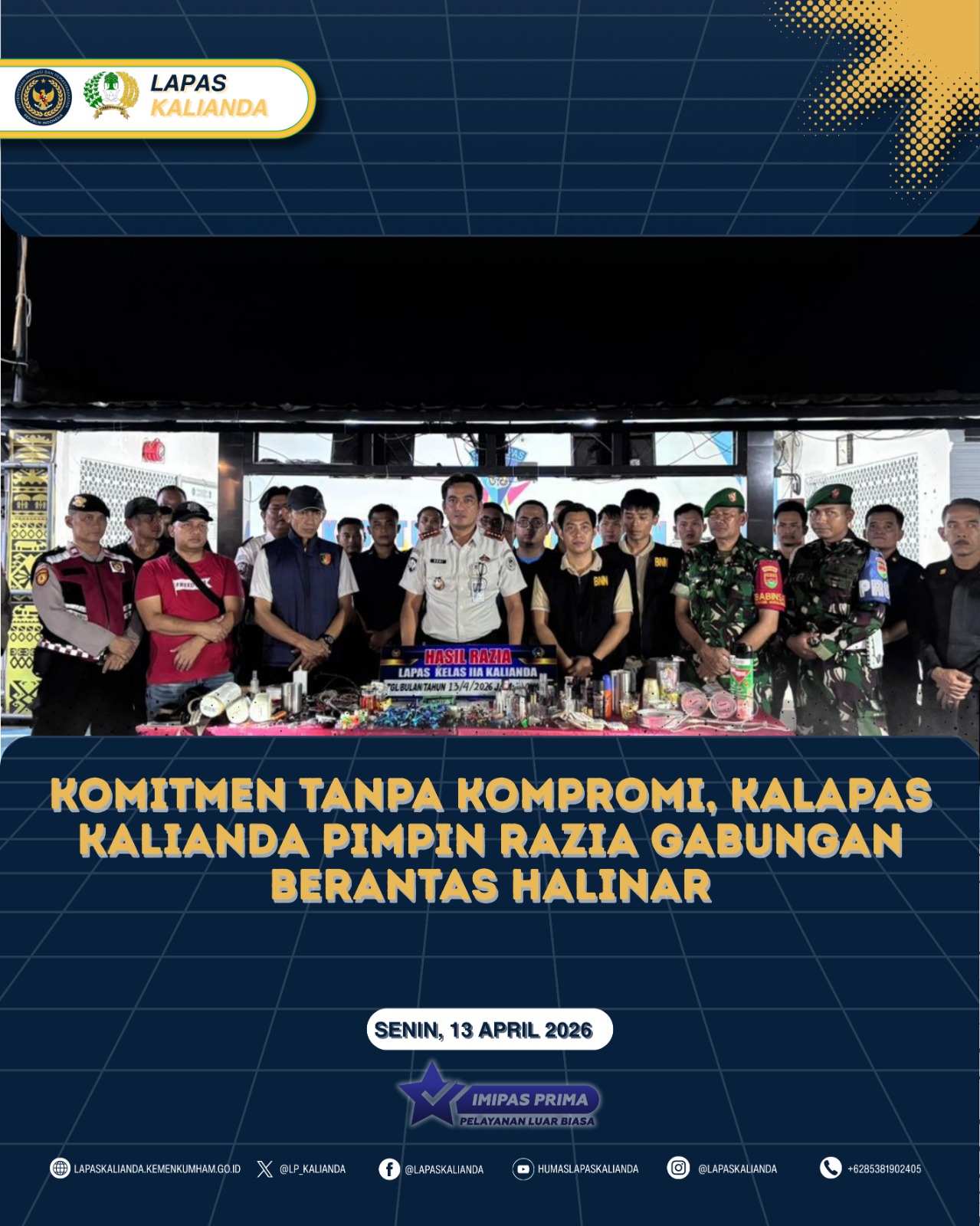 Komitmen Tanpa Kompromi, Kalapas Kalianda Pimpin Razia Gabungan Berantas Halinar